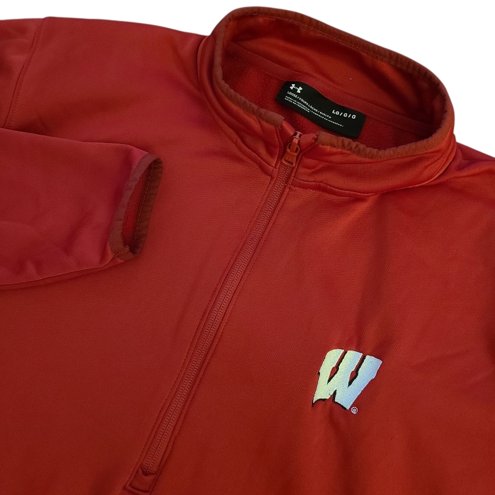 Under Armour Wisconsin Badgers Large Loose Red Long Sleeve 1/4 Zip Pullover